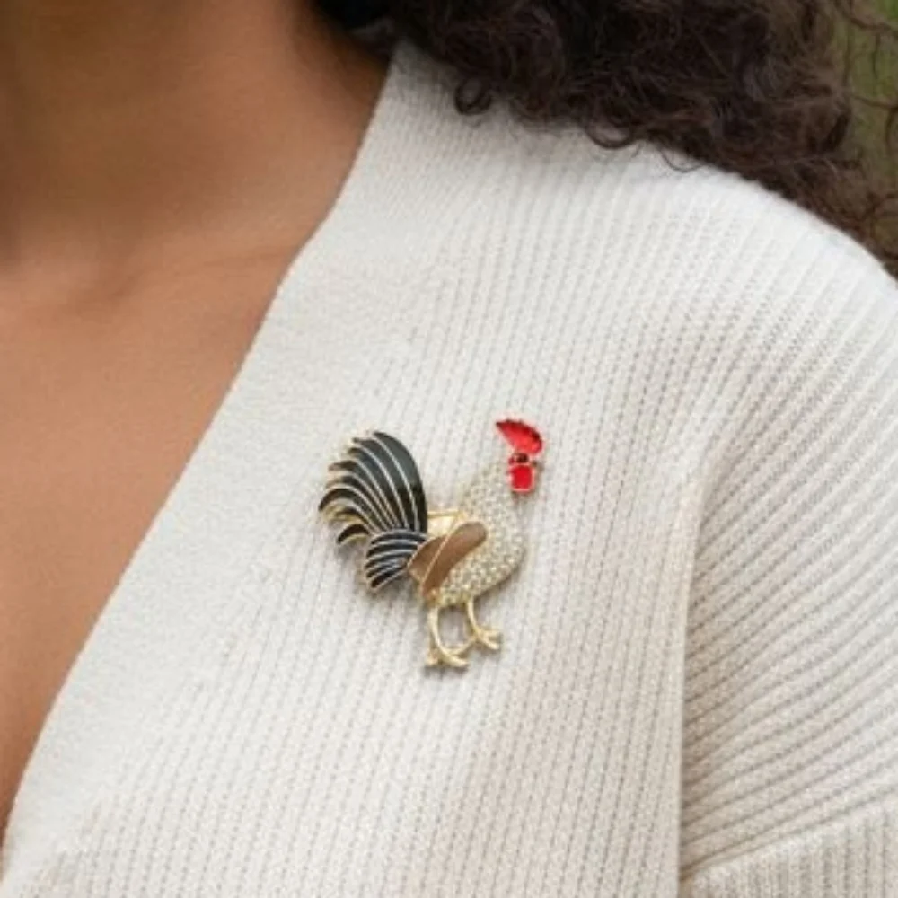 Rhinestone Gold Rooster Brooch | Available In Four‎ Different Colors